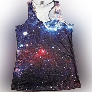🍄Galaxy Women’s T-Shirt Scoop Neck Racer Back Sleeveless Athletic XL